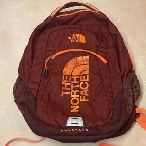 The North Face Haystack maroon and Orange Backpack, EUC, laptop pocket